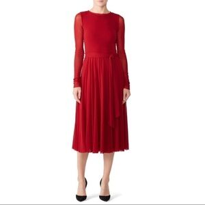 Fuzzi Red Sheer Long Sleeve Midi Dress